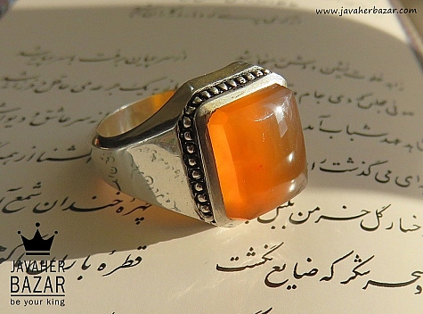 انگشتر نقره عقیق یمنی نارنجی مردانه دست ساز [شرف الشمس] - 44368